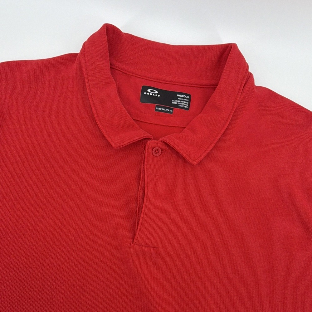 Oakley Hydrolix Polo Shirt Men's 2XL Red Solid Short Sleeve Moisture Wicking